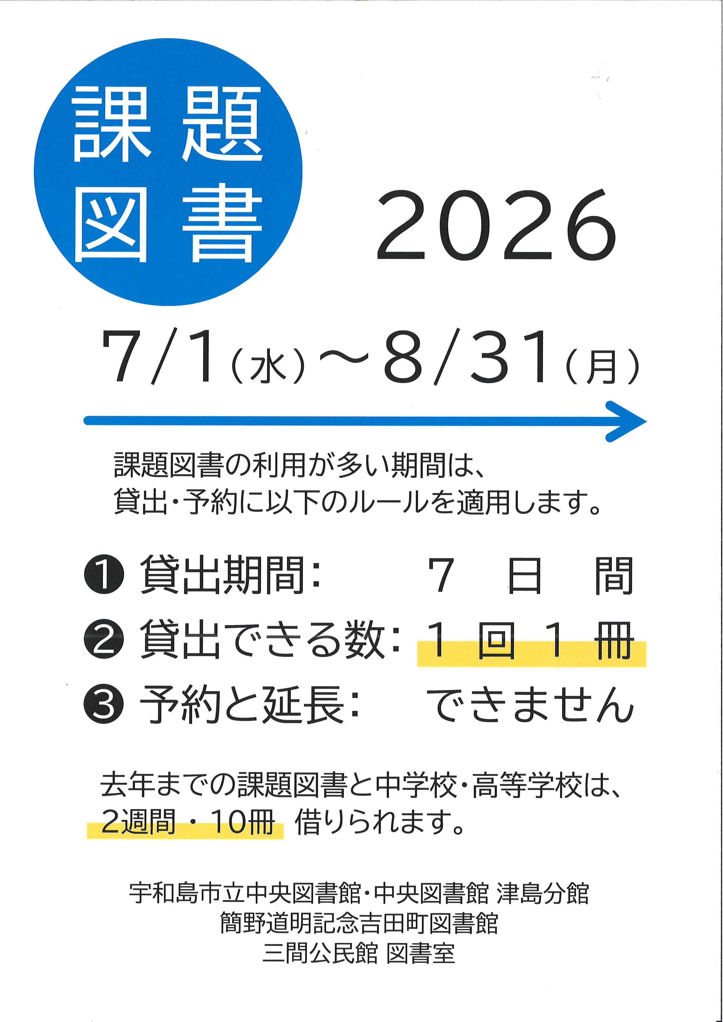 2026年課題図書の貸出ルールについての写真